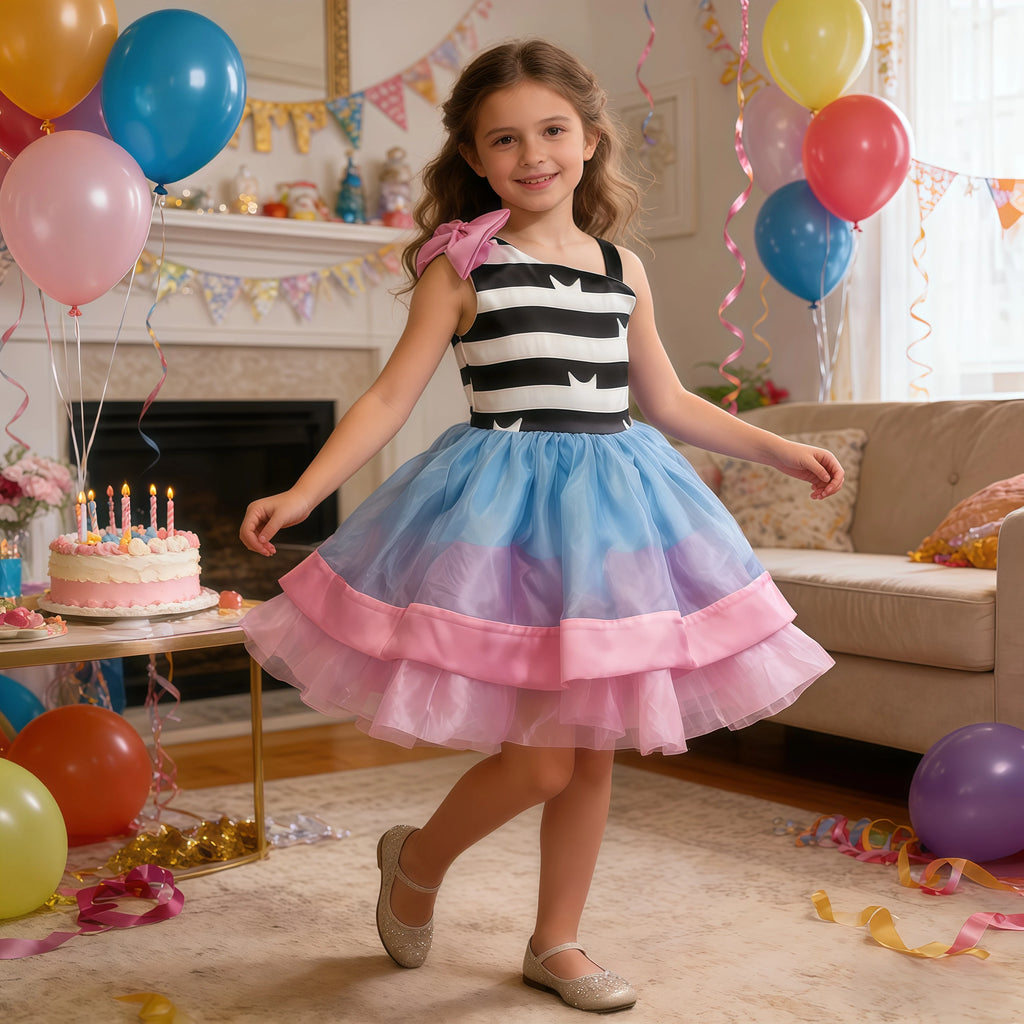 Rainbow Cartoon Cat Costume For Girls Kids Princess Birthday Tutu Dress Outfit For Children Halloween Party Carnival Dress Up