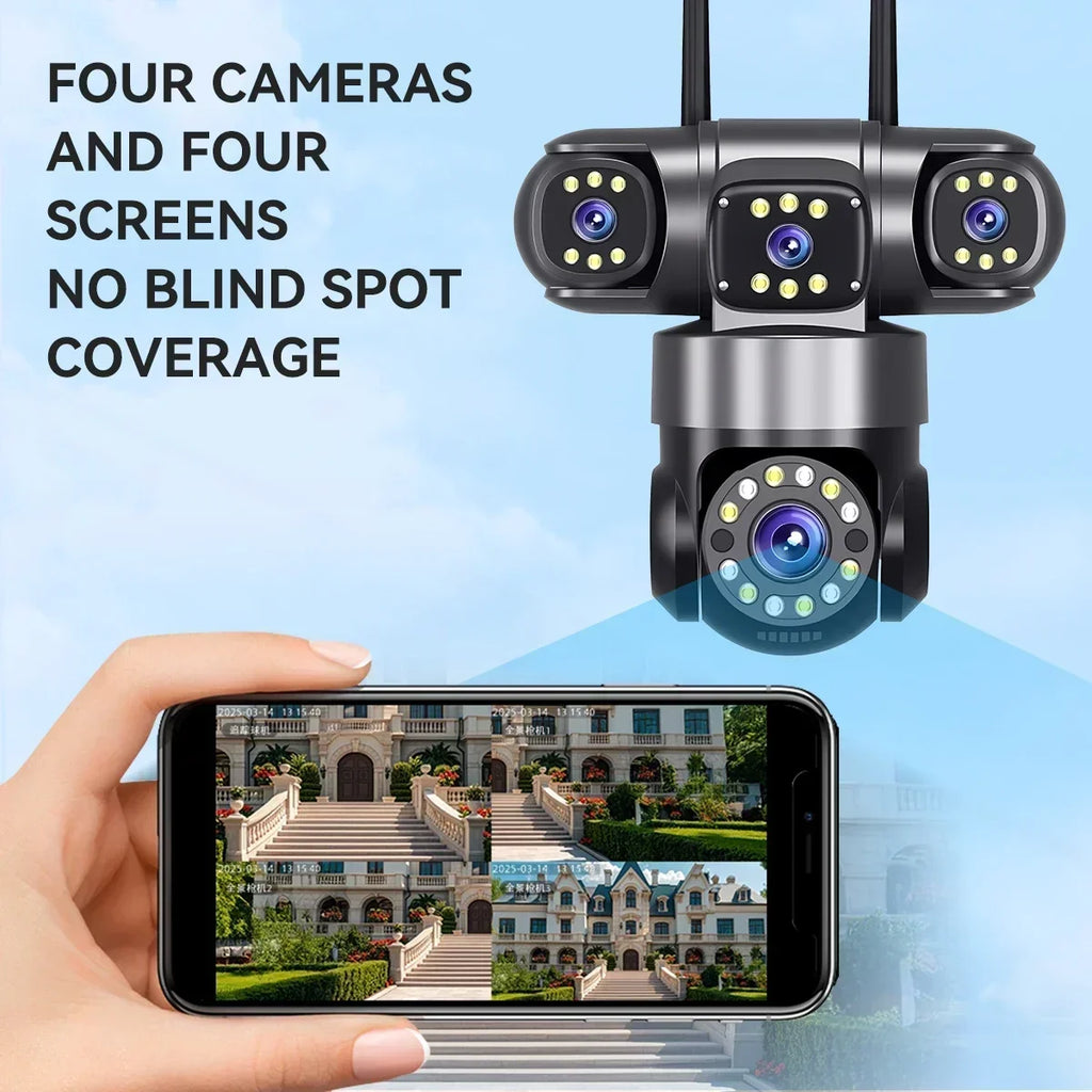 16X ZOOM WiFi Camera 20MP Four Lens Outdoor 6K 12MP IP66 Waterproof Night Vision Two-Way Intercom CCTV Video Surveillance