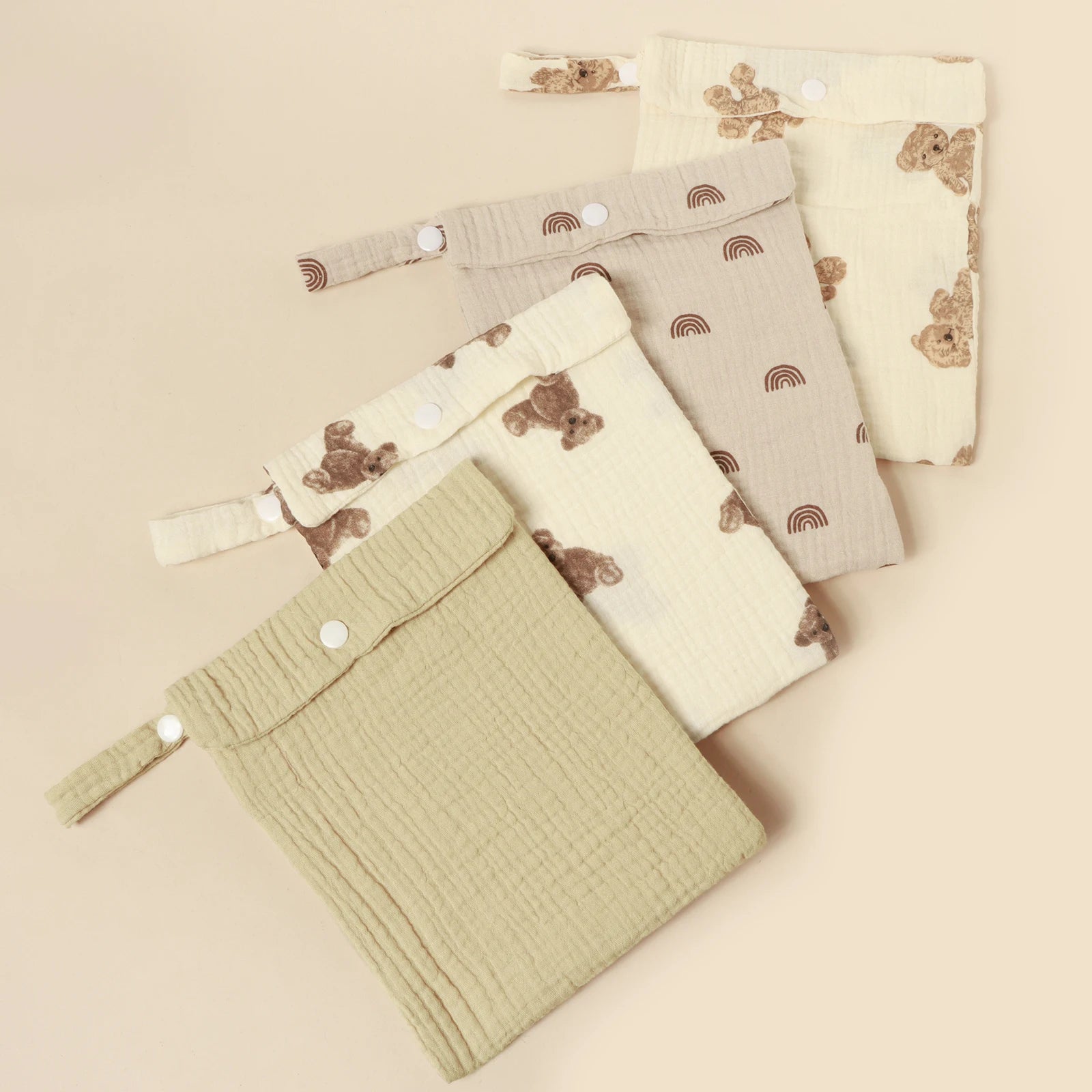 100%Cotton Multi Functional Foldable Single Pocket Baby Outdoor Diaper Storage Bag Baby Bottle Stroller Hanging Bag
