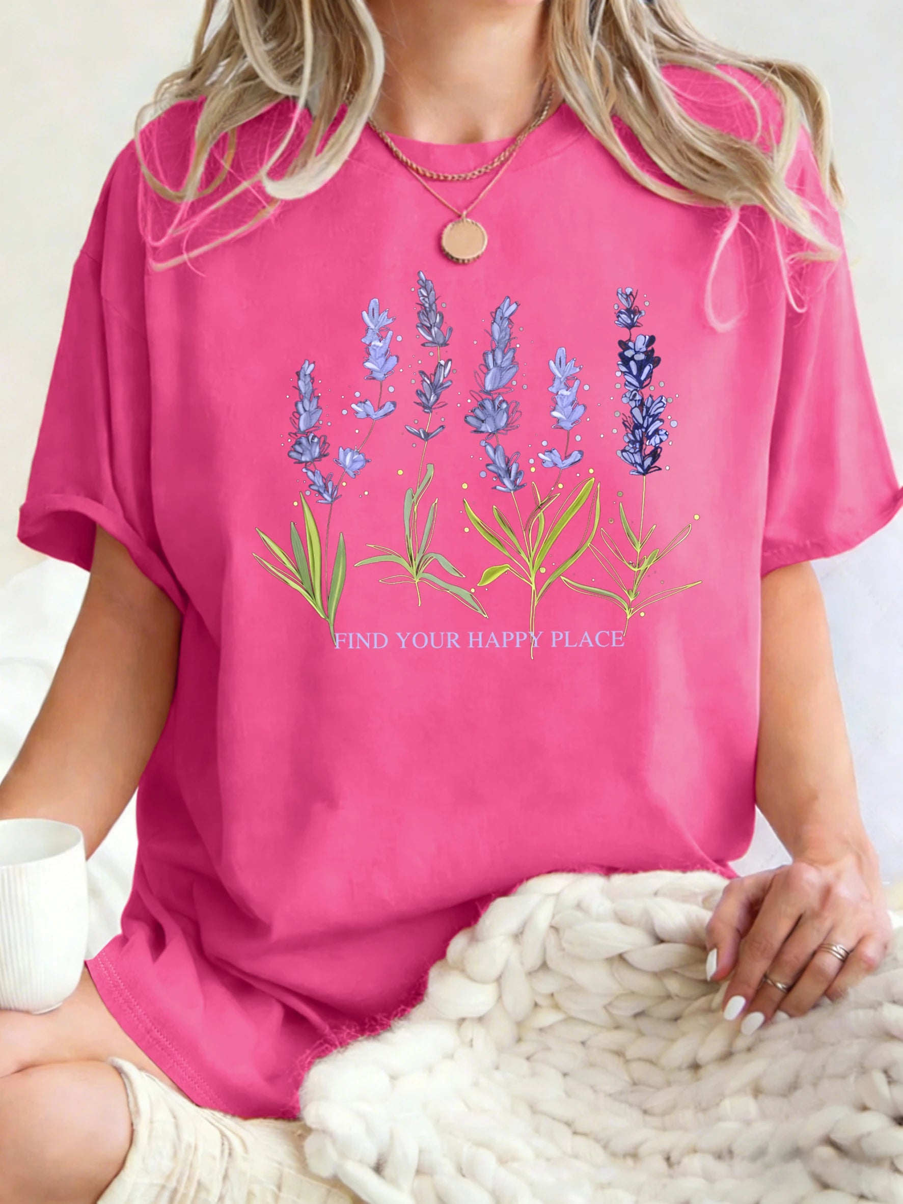 Beautiful Of Lavender Design Women T-Shirt Casual Breathable Short Sleeve Cotton Oversized Tops Summer O-Neck Woman T Shirts