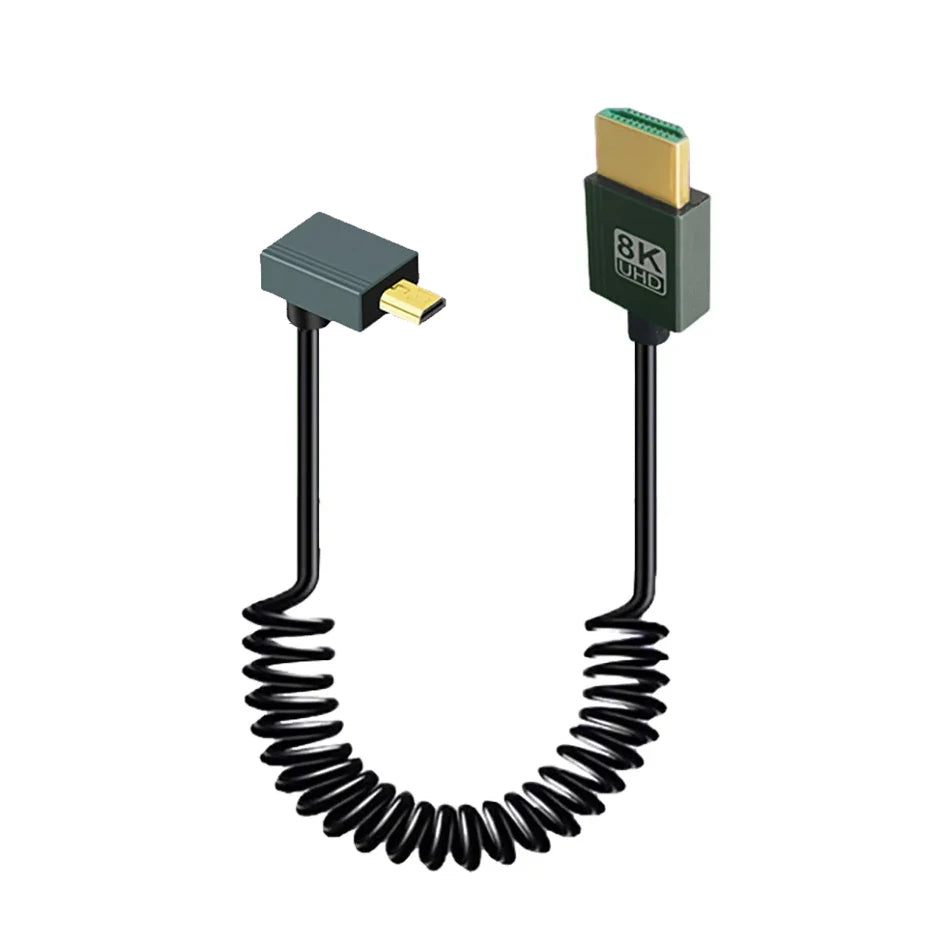 8K UHD Cable 2.1 Standard HD Mini-HD Micro-HD Stretch Spring Curl Flexible Cord for PC Phone Tablet Camera DV Monitor HDTV