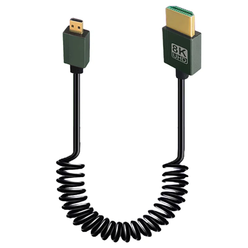 8K UHD Cable 2.1 Standard HD Mini-HD Micro-HD Stretch Spring Curl Flexible Cord for PC Phone Tablet Camera DV Monitor HDTV