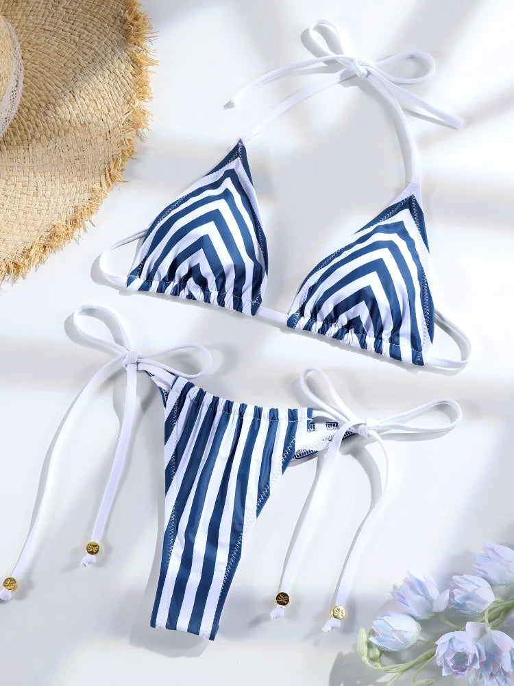 Miyouj Gingham Bathsuit Triangle Bikini Set Women Three Piece Suit Sexy Beach Wrap Solid  Beachwear 2025 Bikinis Halter Swimwear