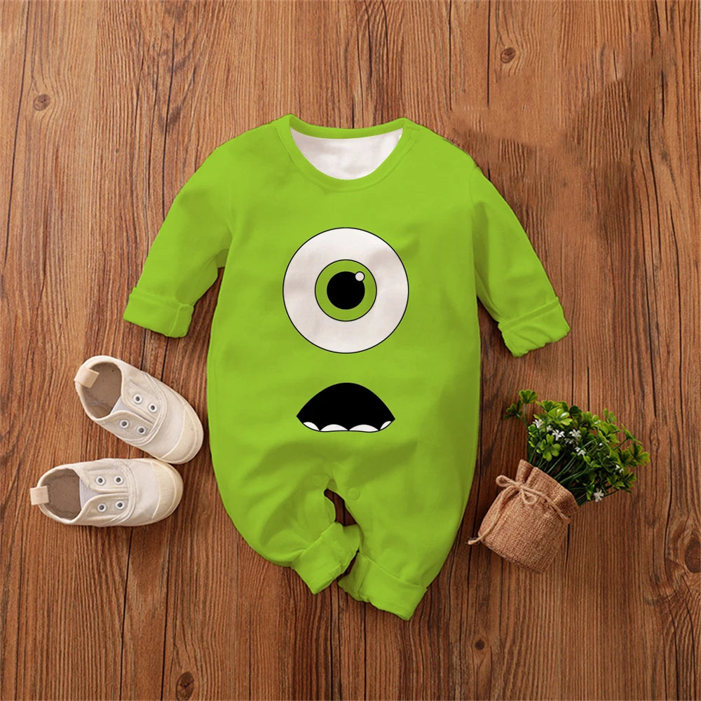 Monsters, Inc. Cartoon Anime Boy Girl Kids Romper 2026 New Newborn Jumpsuit Spring Autumn Boys Girls Baby Climbing Clothes