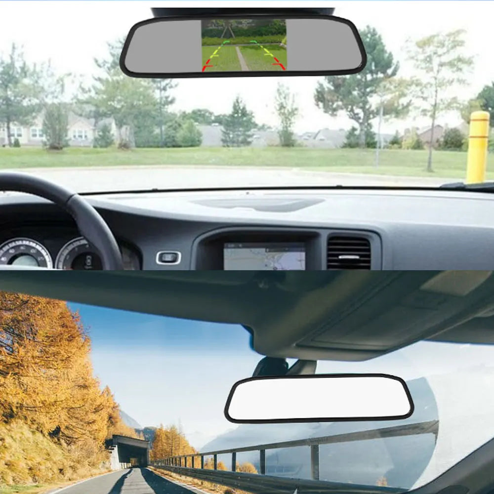 Car Player Interior Mirror or Parking Monitor with Rear View Camera 4.3 Inch Screen HD DVD Video Display Parktronics Accessories