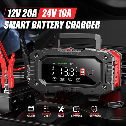 12V 24V FOXSUR FPT200 FPT100 Car Battery Charger for Moto for Truck Battery Repair for Lead-Acid AGM LiFePo4 EFB GEL WET