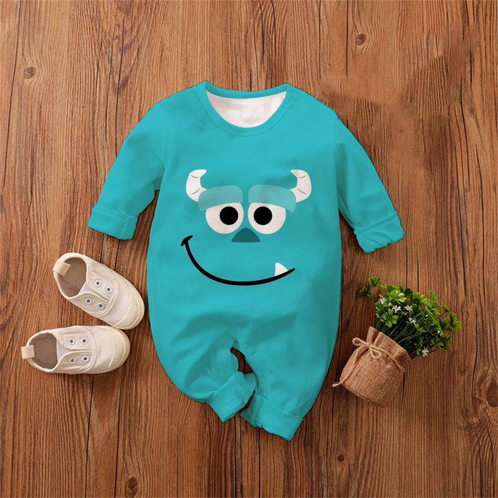 Monsters, Inc. Cartoon Anime Boy Girl Kids Romper 2026 New Newborn Jumpsuit Spring Autumn Boys Girls Baby Climbing Clothes