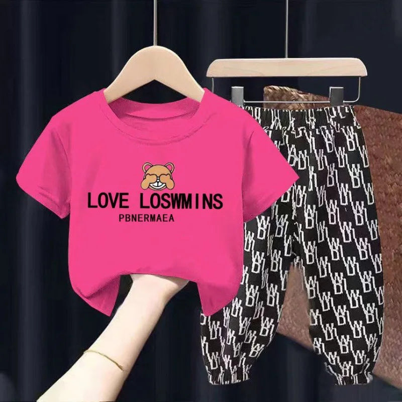 Mother Kids Set Summer 2pcs Clothes Children Boy Girl Clothes Sets Cute Clothing Cotton Short Sleeve Trousers T-shirt Pants Suit