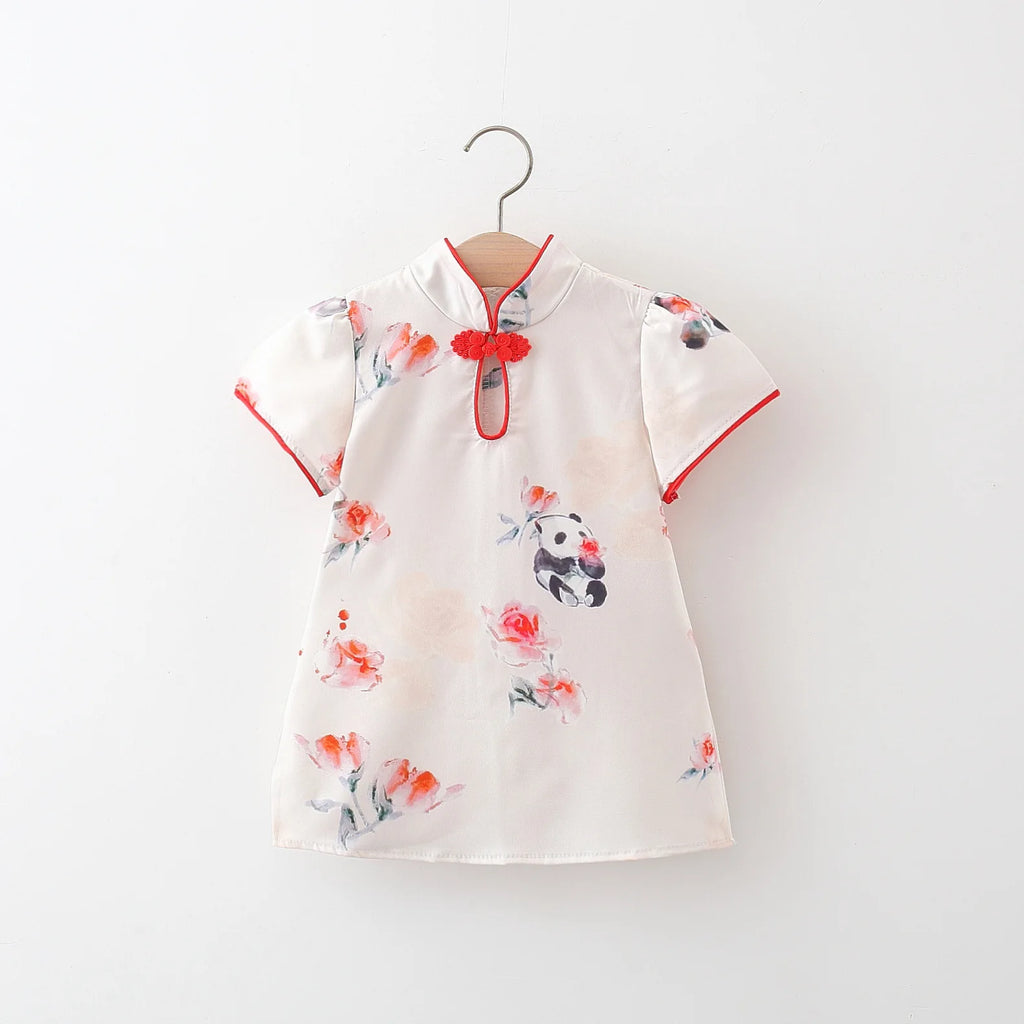 Baby Girl Dress Summer Fan Lotus Flower Girl, Chinese Style Dress Children'S Cheongsam Dress