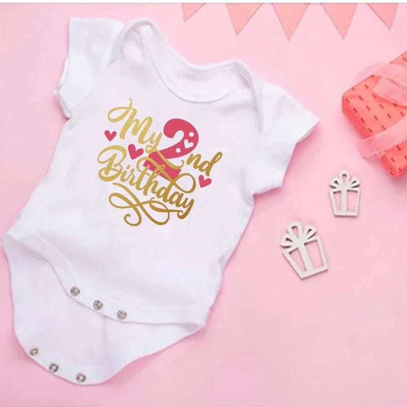 My 2st Birthday Newborn Summer Bodysuit Infant Body Baby Princess Short Sleeve Jumpsuit Baby Girl Birthday Party Outfits Clothes