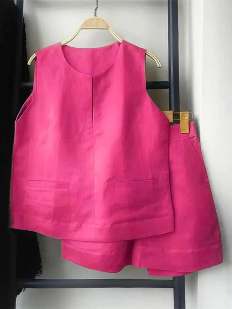 ZANZEA Casual Loose Sleeveless Tank and Shorts Women Summer 2pcs Short Sets Fashion Solid Tracksuit Sexy Pocket Matching Suits