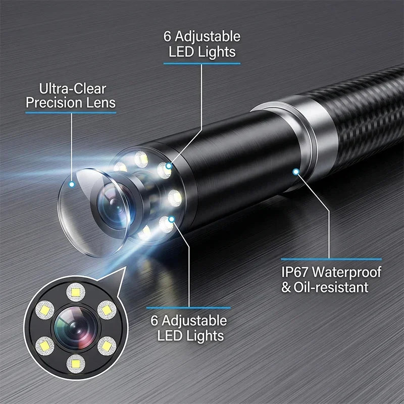 360 Degree Rotation Endoscope Camera 6mm Lens HD Articulated Inspection Borescope Camera IP67 for Automotive Car IOS Android