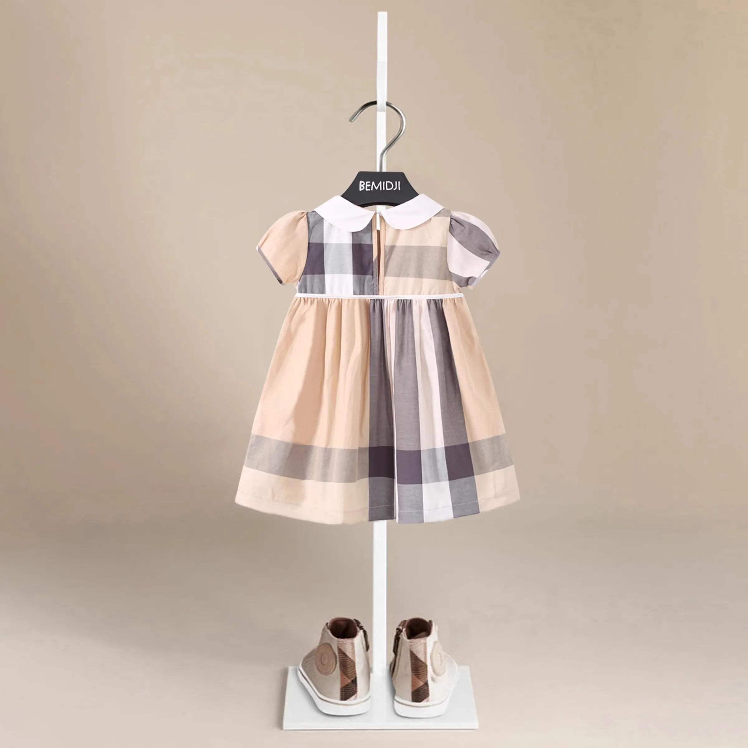 Summer Baby  Girls Striped Plaid Puff Sleeved Birthday Party Dress Children Elegant Short Shirts Dresses Chiffon Clothes Kids