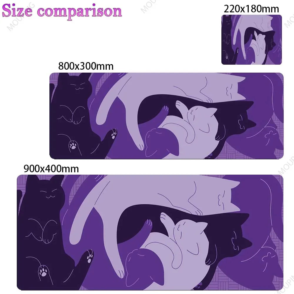 Purple Cats Desk Mat Cat Mouse Pad Office Gaming Laptop Mouse Mats, Dark Magenta Mousepad Cute,Kawaii Deskmat Large Gamer Carpet
