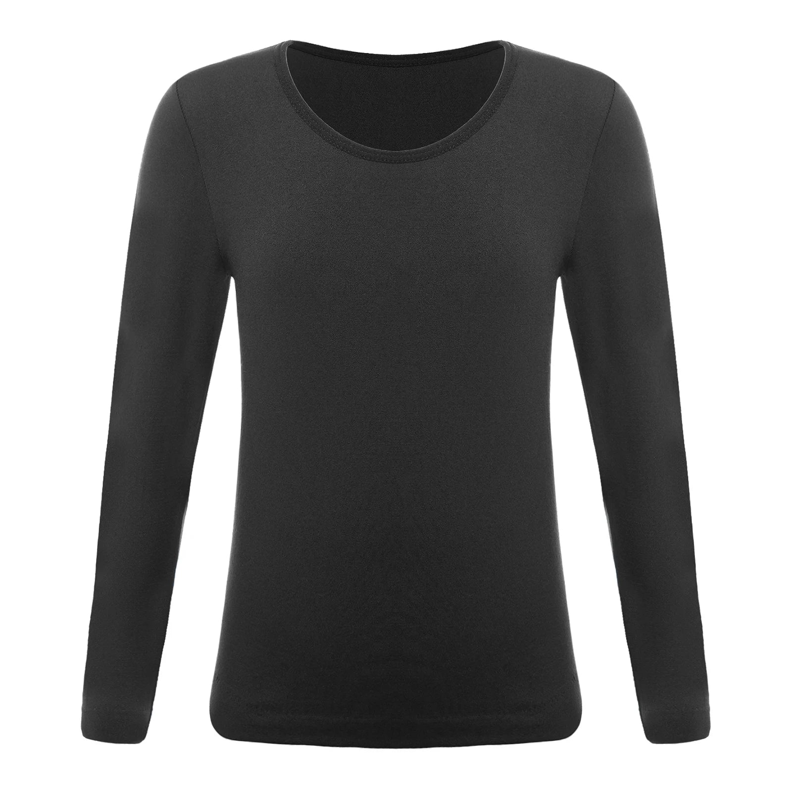 Kids Girls Thermal Underwear Tops Solid Color Round Neck Long Sleeve T-shirt Stretchy Base Shirt Tops for Ballet Dance Training