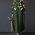 Elegant Boho Loose Swing Maxi Dress Retro Art Print 3/4 Sleeve Pocket Long Dress Casual O-Neck Office Lady Pullover Dress Mujer