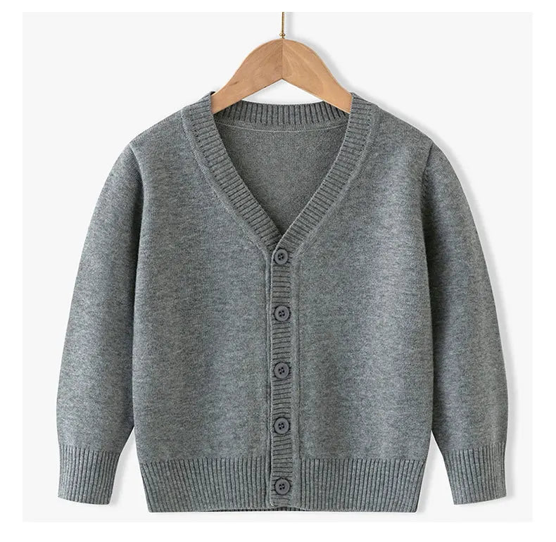 95% Cotton Children Soft Loose Knitted Sweater V Neck Button Cardigans Jacket Full Sleeve Casual Knitwear Boys Girls Coat Jumper