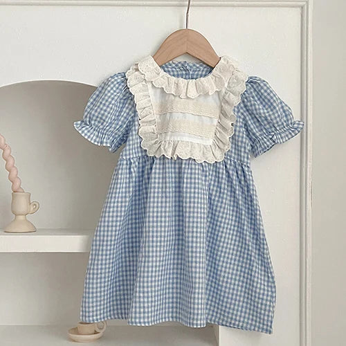 2024 New Summer Sister Clothing Kids Princess Dresses Infant Baby Jumpsuit Short Sleeved Cotton Print Baby Girl Party Dress