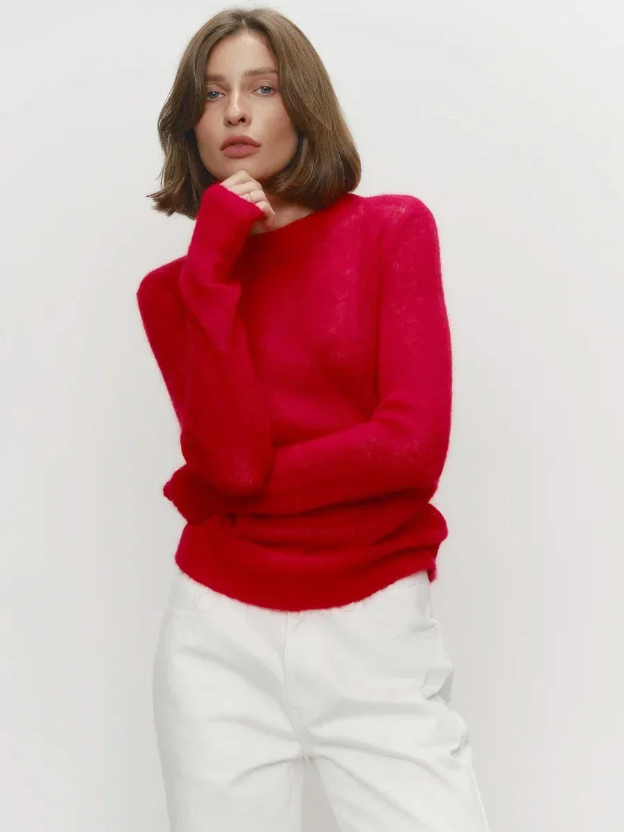 Blubelle Women's Elegant Slim Fit Sweater Summer Autumn Jumpers Casual Chic Round Neck Long Sleeved Fashion Loose Pullovers
