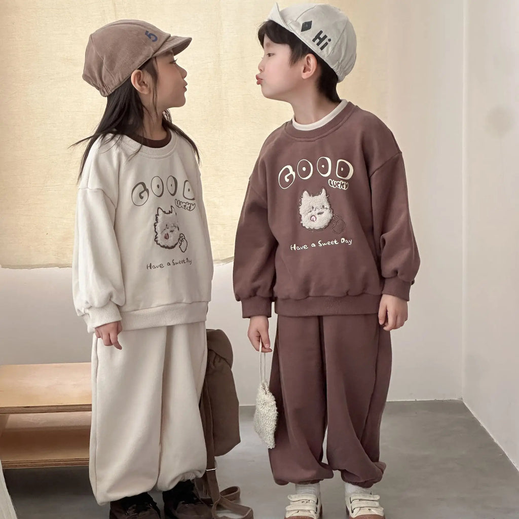 2026 Autumn New Children Long Sleeve Clothes Set Boys Girls Cartoon Sweatshirt + Pants 2pcs Suit Cotton Kids Loose Sports Set