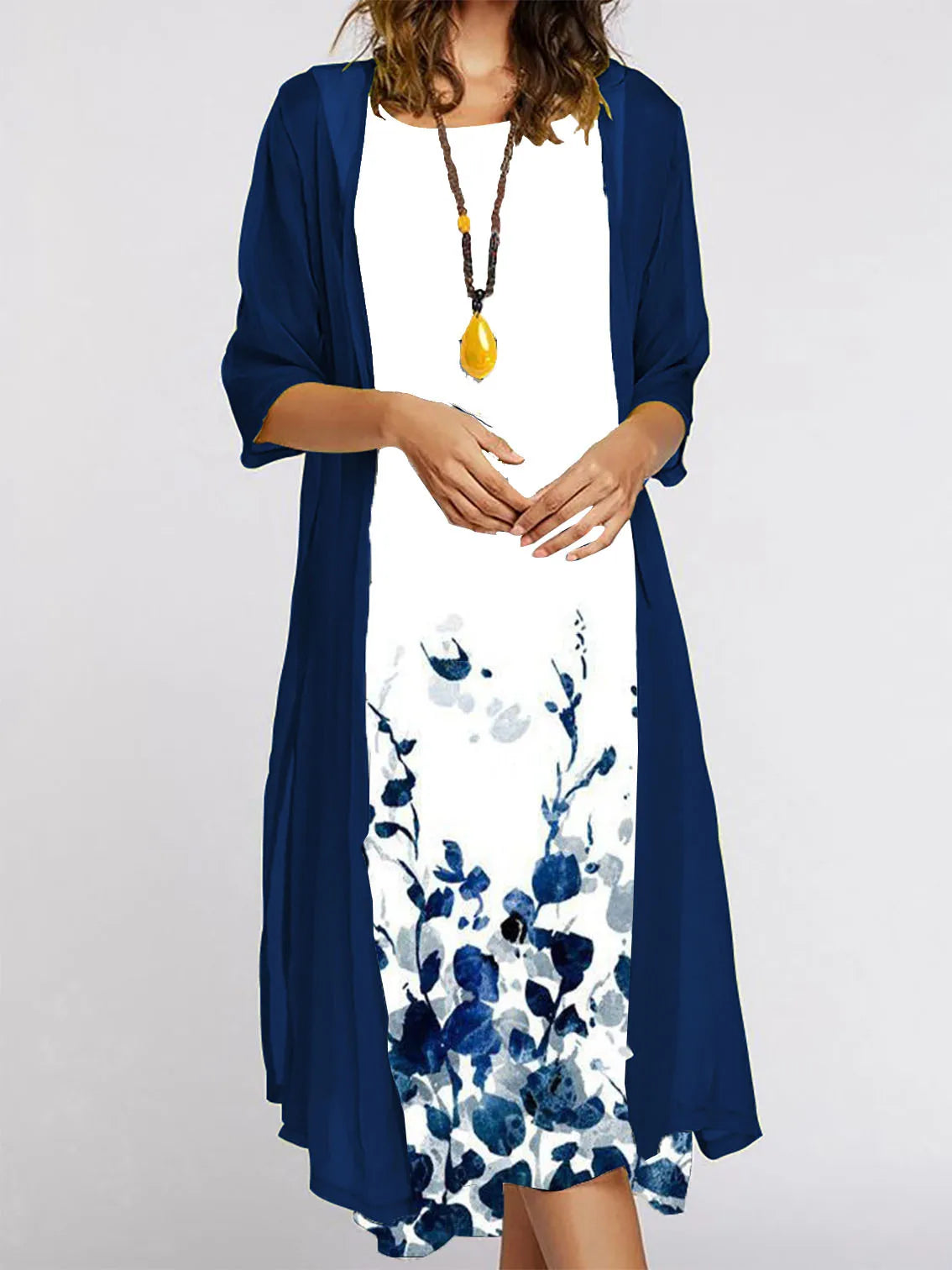 Fall 2025! Europe and the United States cross-border fashion casual loose print dress needle coat two-piece set