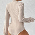 Ribbed Knitted Skinny Body Suit Top for Women Lantern Sleeve Women's wavy stand collar Bodysuit  2023 New Autumn Winter Outfits