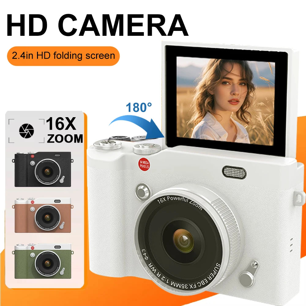 Magecam Compact Digital Camera 180° Flip 2.4'' Screen CCD Digital Camera HD Retro Camera Outdoor Travel Photo Recorder Gift