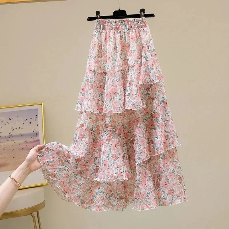 New Style Ladies Summer Simplicity Elegant Fashion Slim Trend Sexy Floral Retro A-line Skirt Fashion Camis Printing Elegant