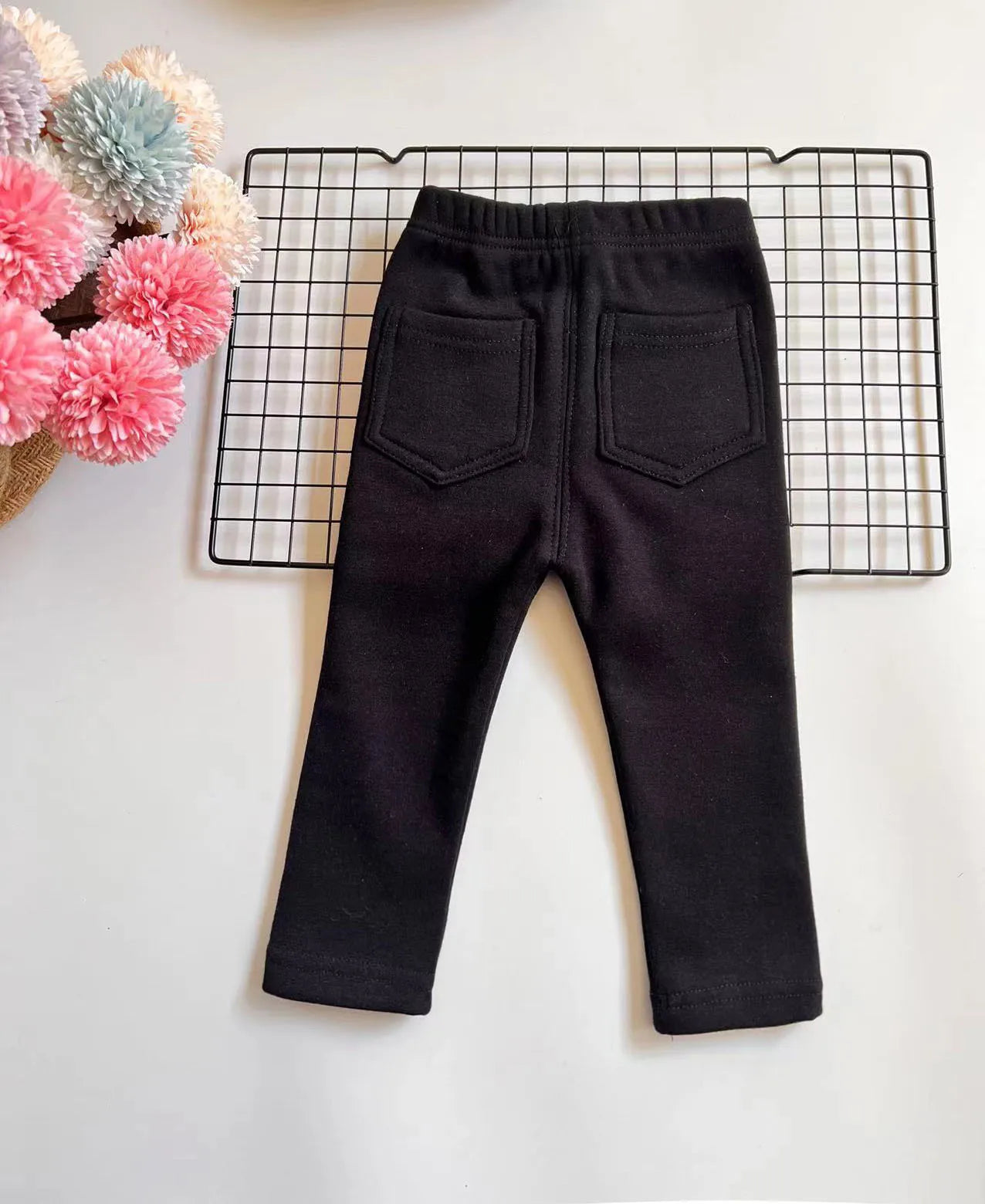 Autumn Winter Children's Jeans Boys and Girls' Solid color Thin Velvet Elastic Belt Jeans Infant Elastic Denim Pants1-6Y