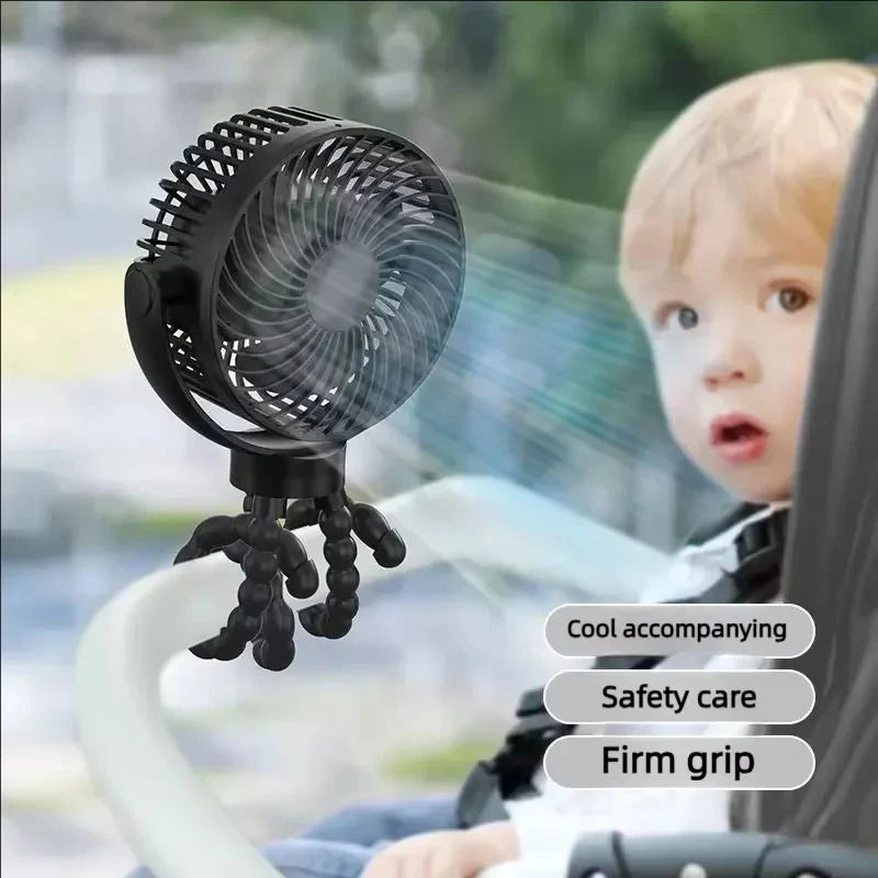 Multi Function Baby Stroller Fan Outdoor Flexible Tripod Clip Fan Usb Rechargeable Mini Portable Octopus Fan For Car Seat Crib