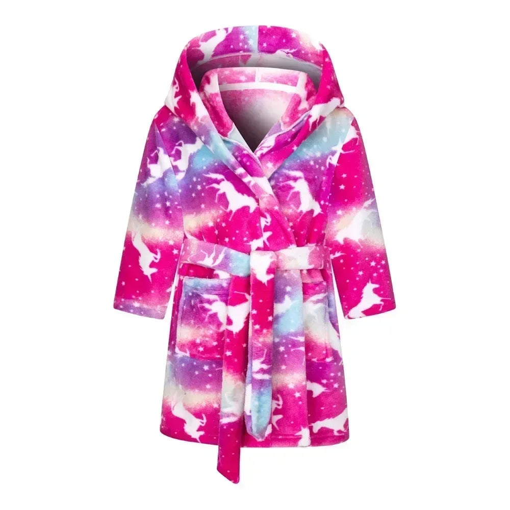 Kids Bathrobe for Girl Children Clothing Girl Flannel Bath Robe Clothes Boy Cartoon Night Robe Kids Pajamas For Girl 2-12 years
