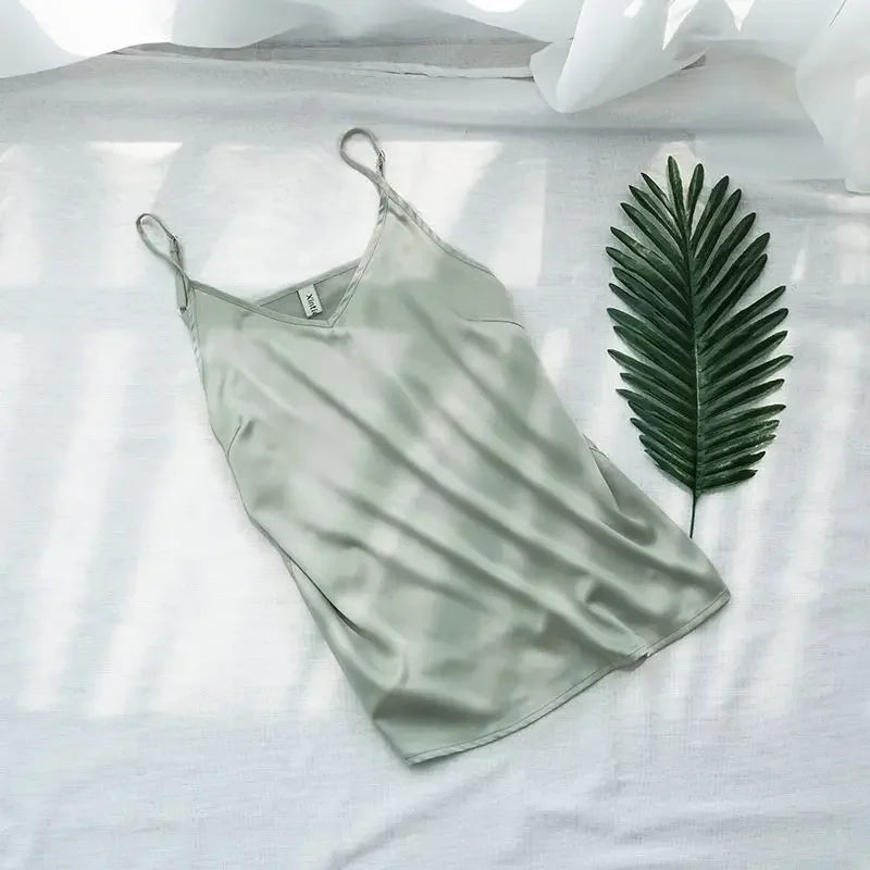 2026 Summer Women Satin Tank Tops Sexy Spaghetti Strap V-Neck Sleeveless Vintage Harajuku Streetwear Tops For Girls