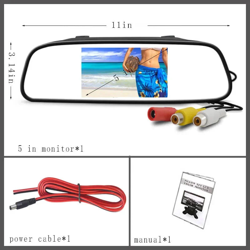 QXNY HD 4.3/5 Inch Rear View Mirror 12V 24V Monitor for Vehicle Truck Van RV Lorry Parking Backup Camera LCD Color Display 2 Way