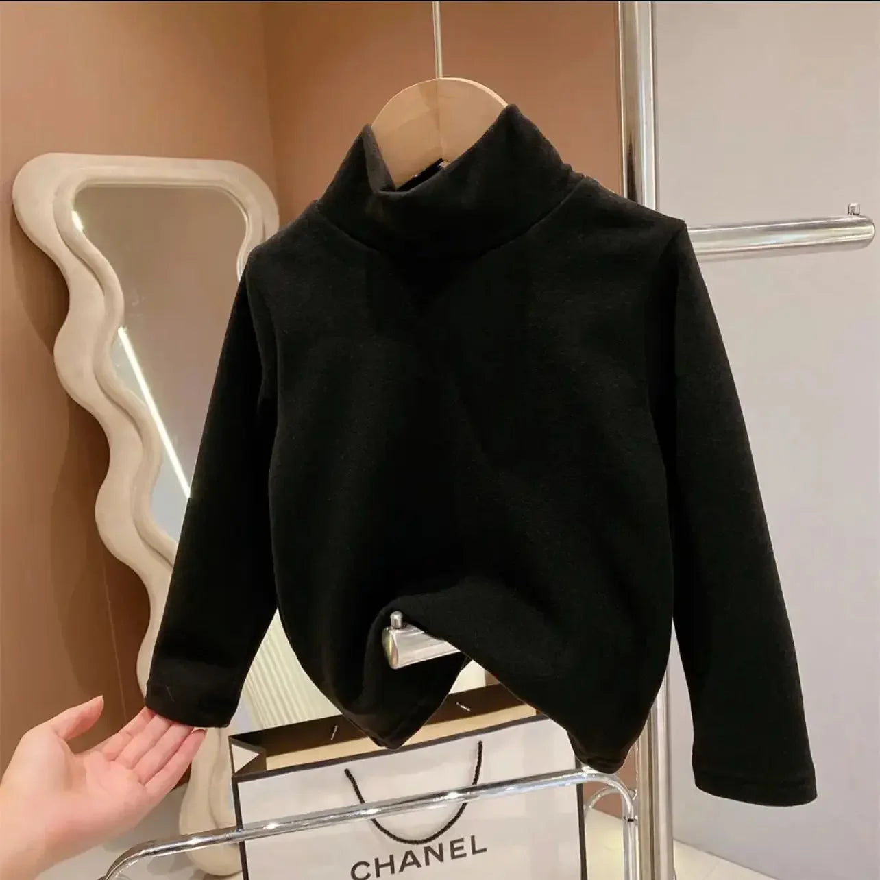 Winter Baby Warm Top Boys Girls Velvet Inner Solid Color Bottom Children's Half High Collar Long Sleeve T-shirt Kids Clothes