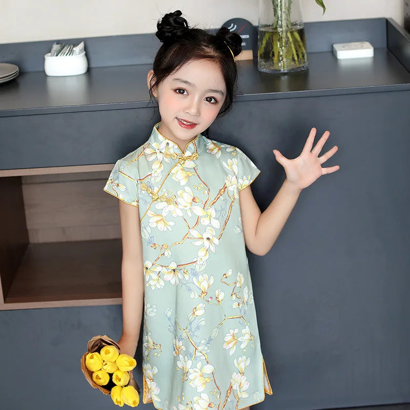 Traditional Chinese Clothing Cheongsams Qipao Girls Dress Ethnic Style Performance Costume Party Kids Clothes Children Clothing