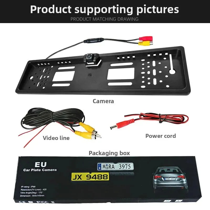 4/8/12LED European License Plate Rearview Camera Frame Reverse Backup Camera Night Vision for Truck Car SUV, Camper Pickup