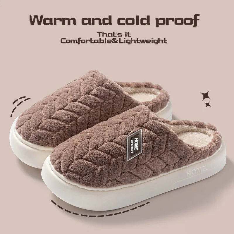 Cotton slippers men's winter new couple indoor home warm and non slip plush bag with cotton shoes women's added velvet