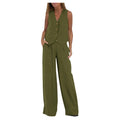 Fashion Patchwork Cotton Linen Vest Pants Casual Suit Women's High Waist Long Pants V-Neck Sleeveless Summer Outfit Set