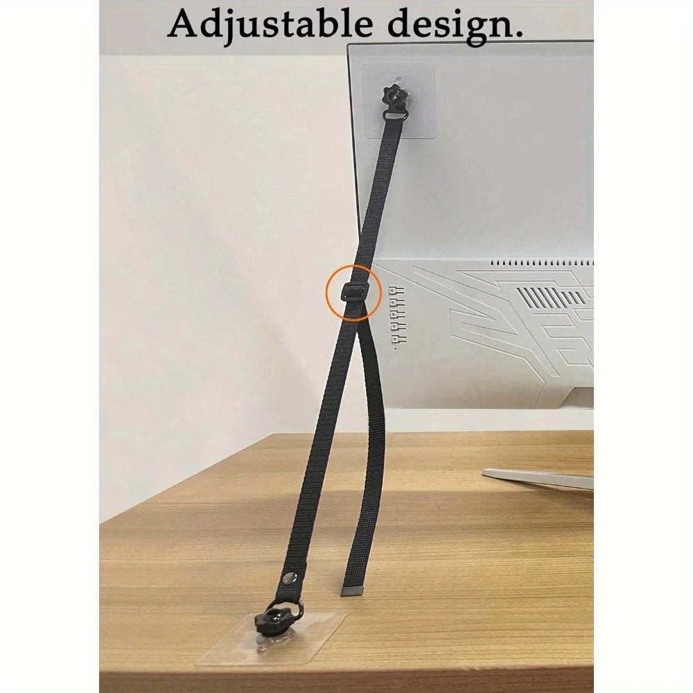 2 Pack Adjustable TV Safety Straps,No-Drill Adhesive Anti-Tip Furniture Anchors for Baby Proofing,Flat Screens Fix to Wall