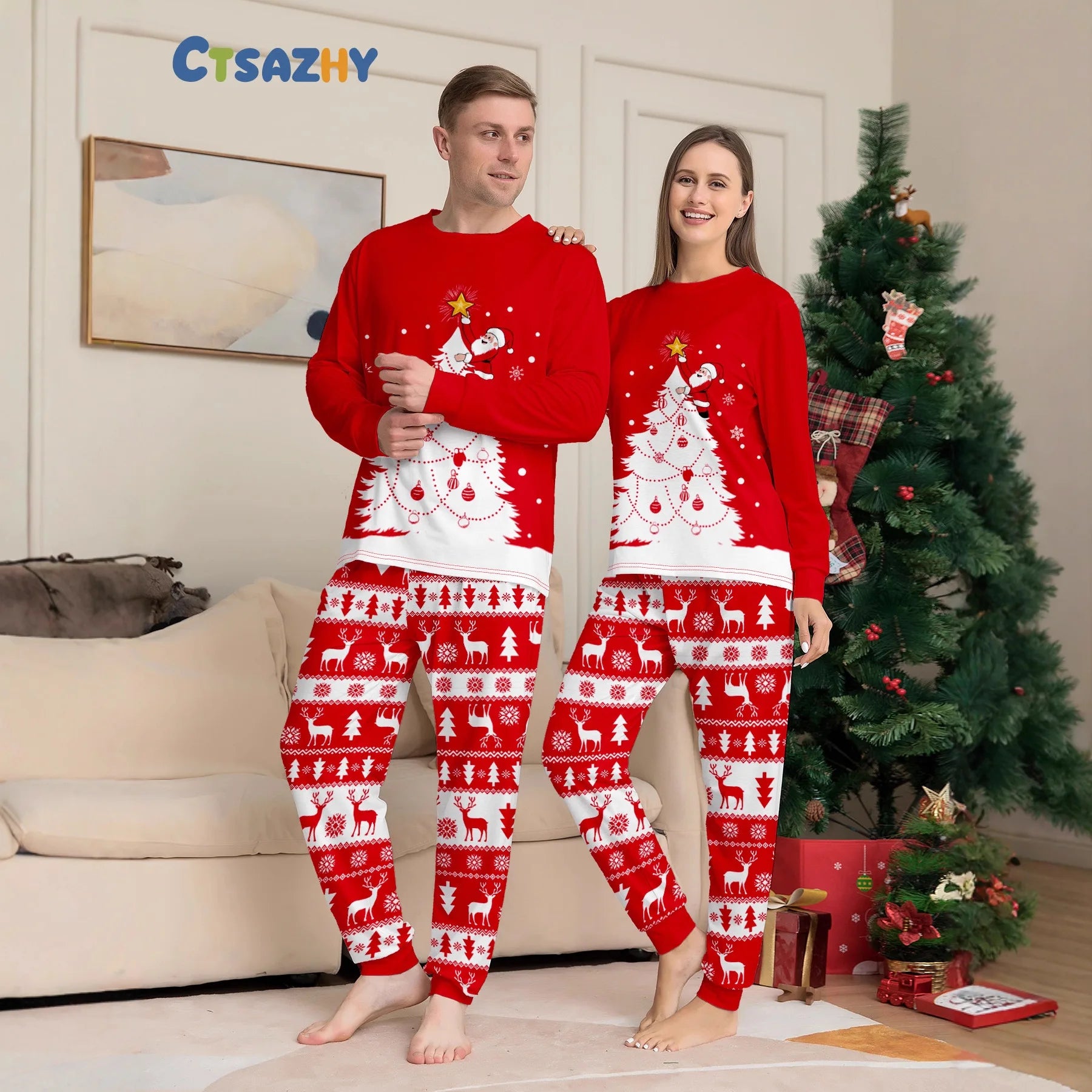 2026 New Christmas Family Look Pajamas Short Sleeve O Neck Sleepwear Dad Mom Kids Matching Pajamas Set Cute Print 2 Pieces Suit