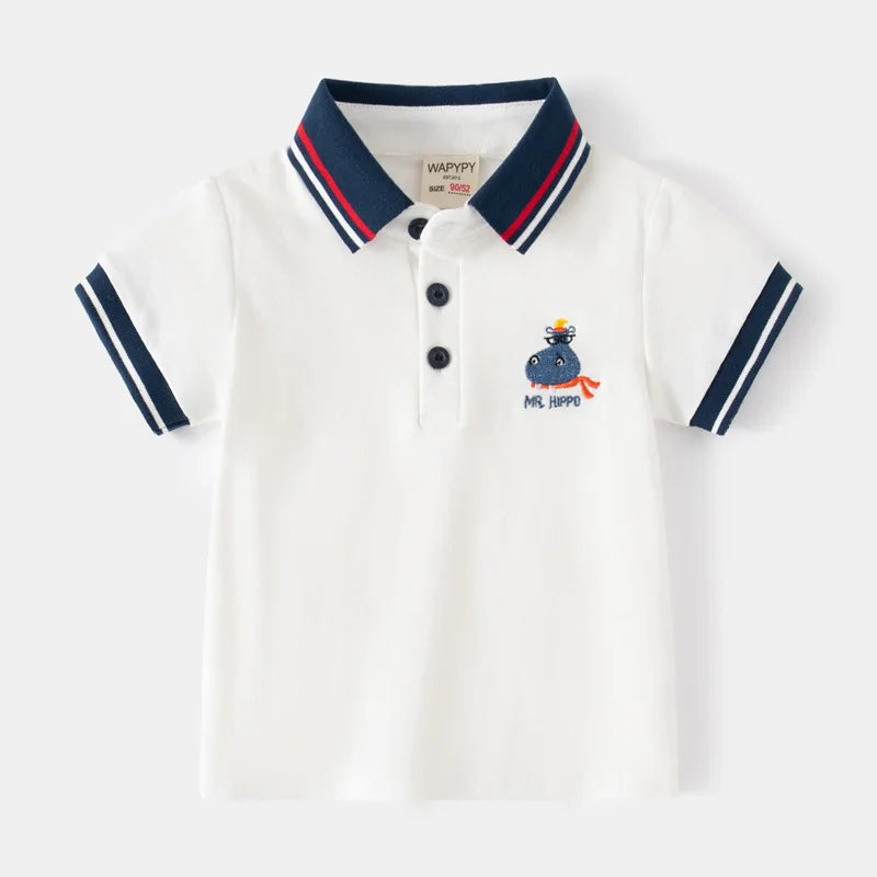 Formal Polo Shirts for Kids Polos Boy Toddler Clothes Party White Dinosaur Cute Korean Gentleman Shirt Summer Tops 2 4 6 7 Years