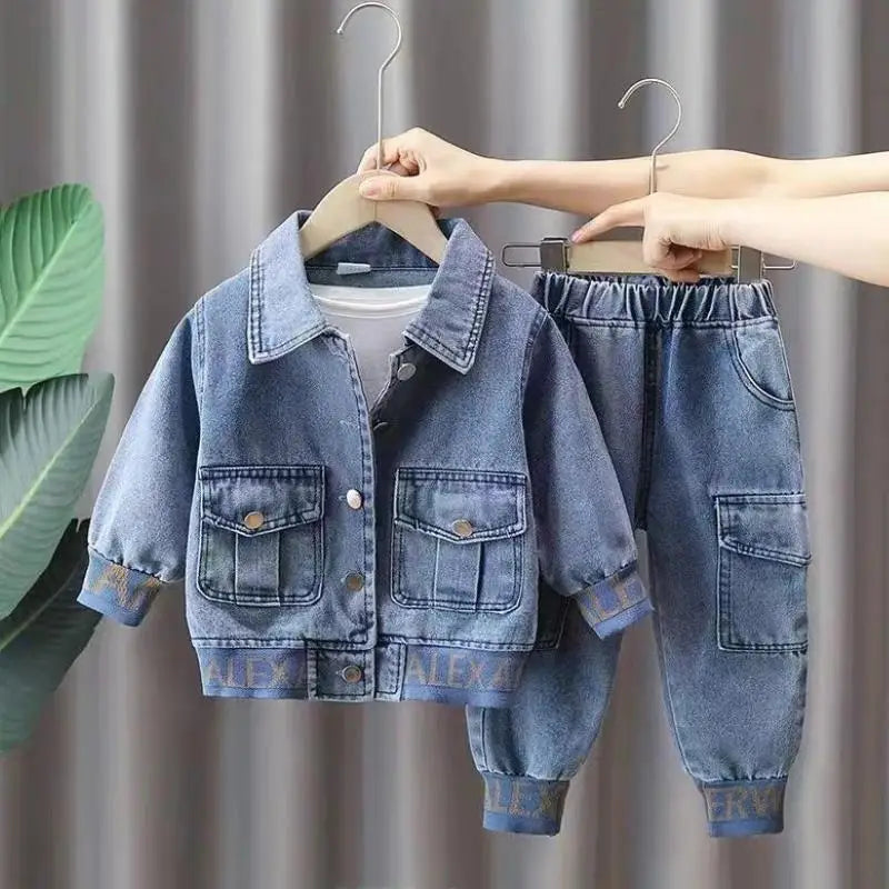 Children's Denim Set 2023 Spring Autumn New Boys and Girls Casual Long Sleeve Denim Set Baby Top and Pants Two Piece Set 2-7Y