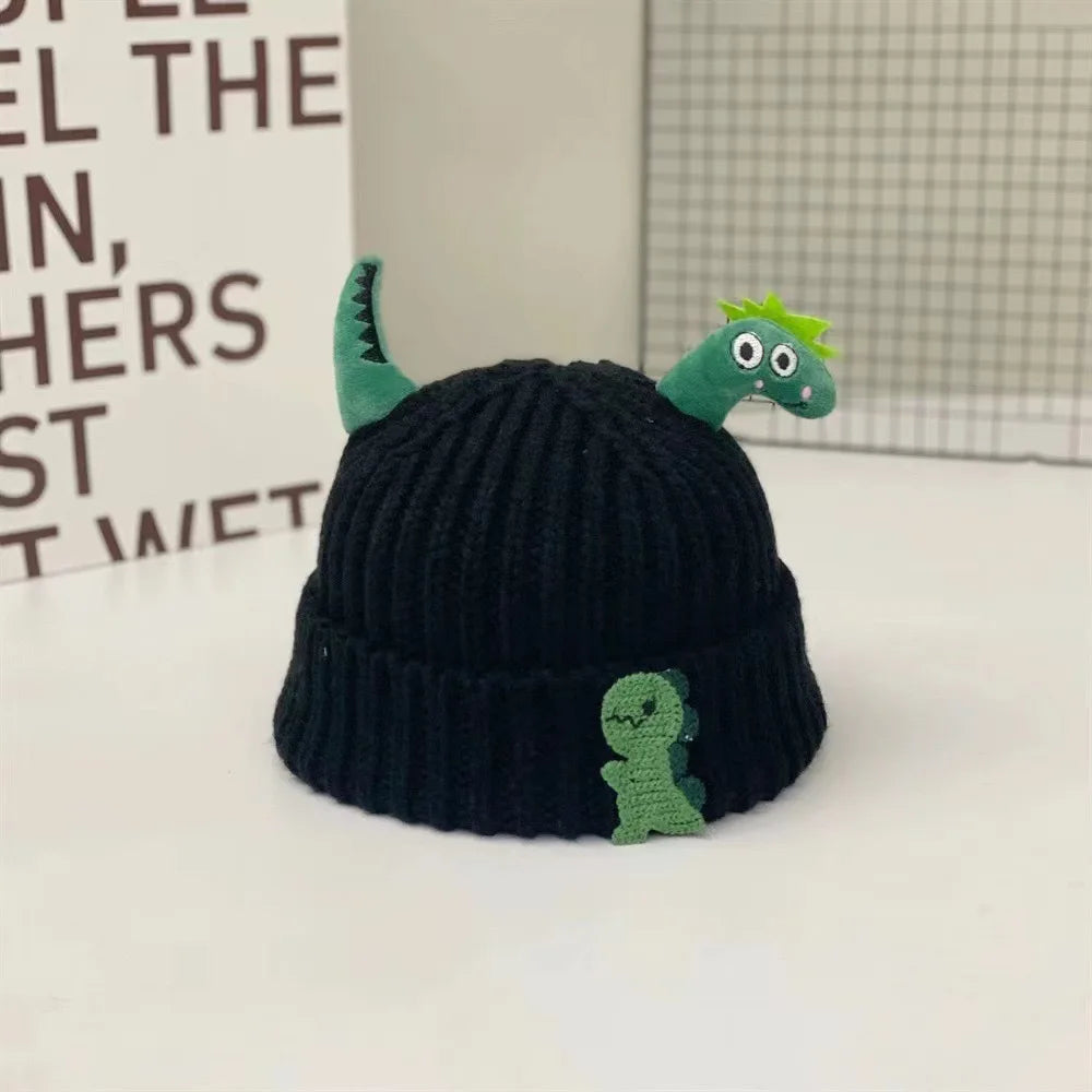 Cute Dinosaur Baby Knitted Hat Winter Warm Children Beanies Thicken Woolen Kids Crochet Bonnet 1-5 Years Boys Girls Pullover Cap