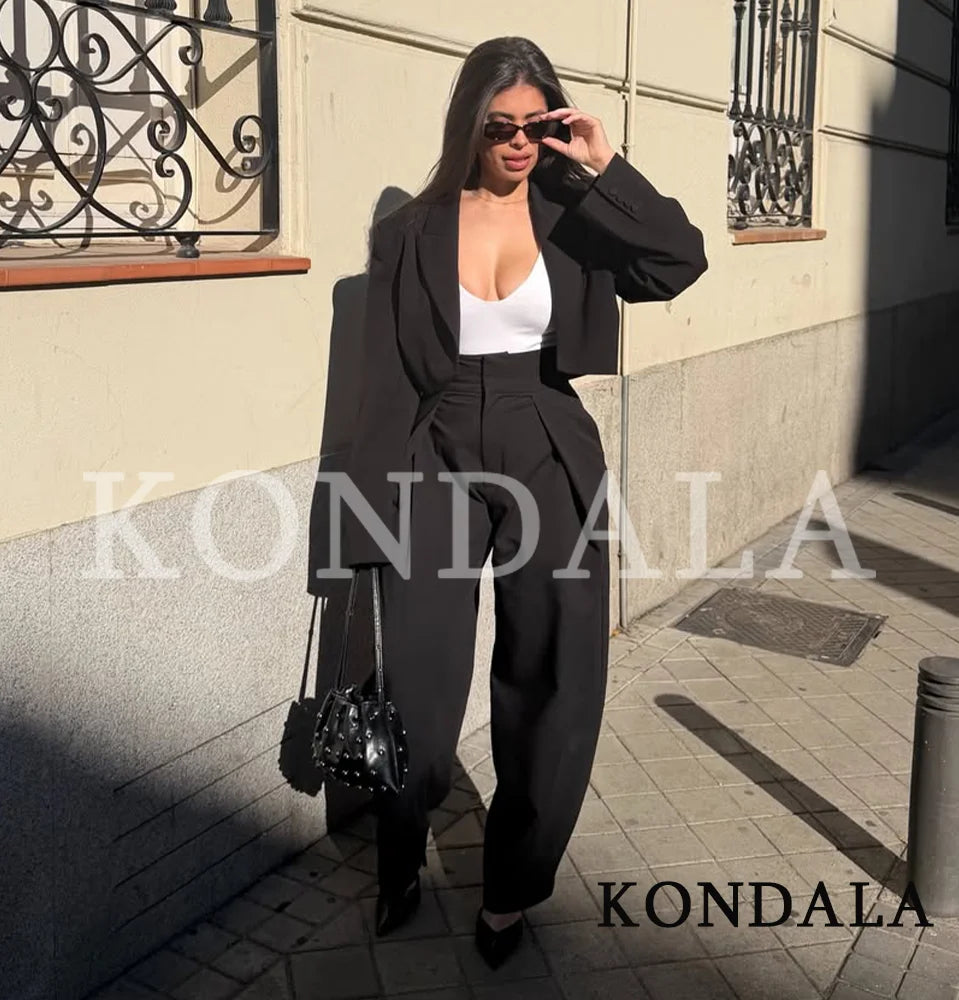 KONDALA Commute High Street Balloon Pants Women Trendy Casual Pleated Trousers 2026 Spring Summer Office Lady Vintage Long Pants