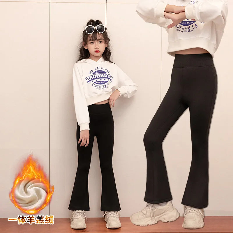 Girls' Shark Pants Plush Thicken Trousers for Kids Autumn Winter Children's Leggings Teenager Yoga Flared Pants Baby Tights