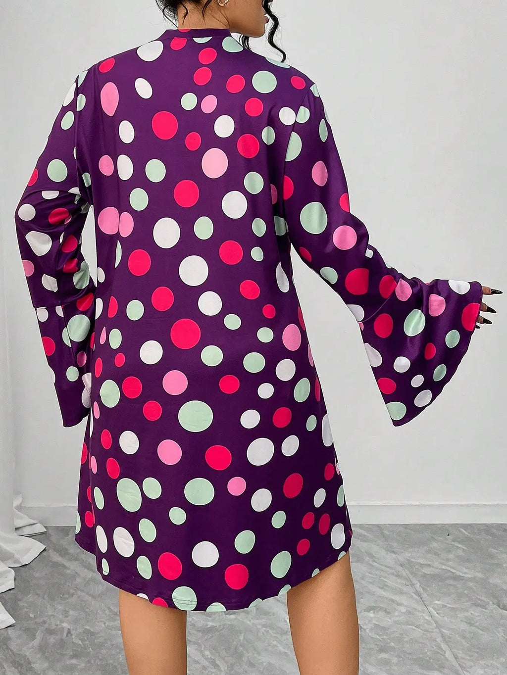 Plus Size Women's Fashionable Casual Round Neck Polka Dot A-line Dress