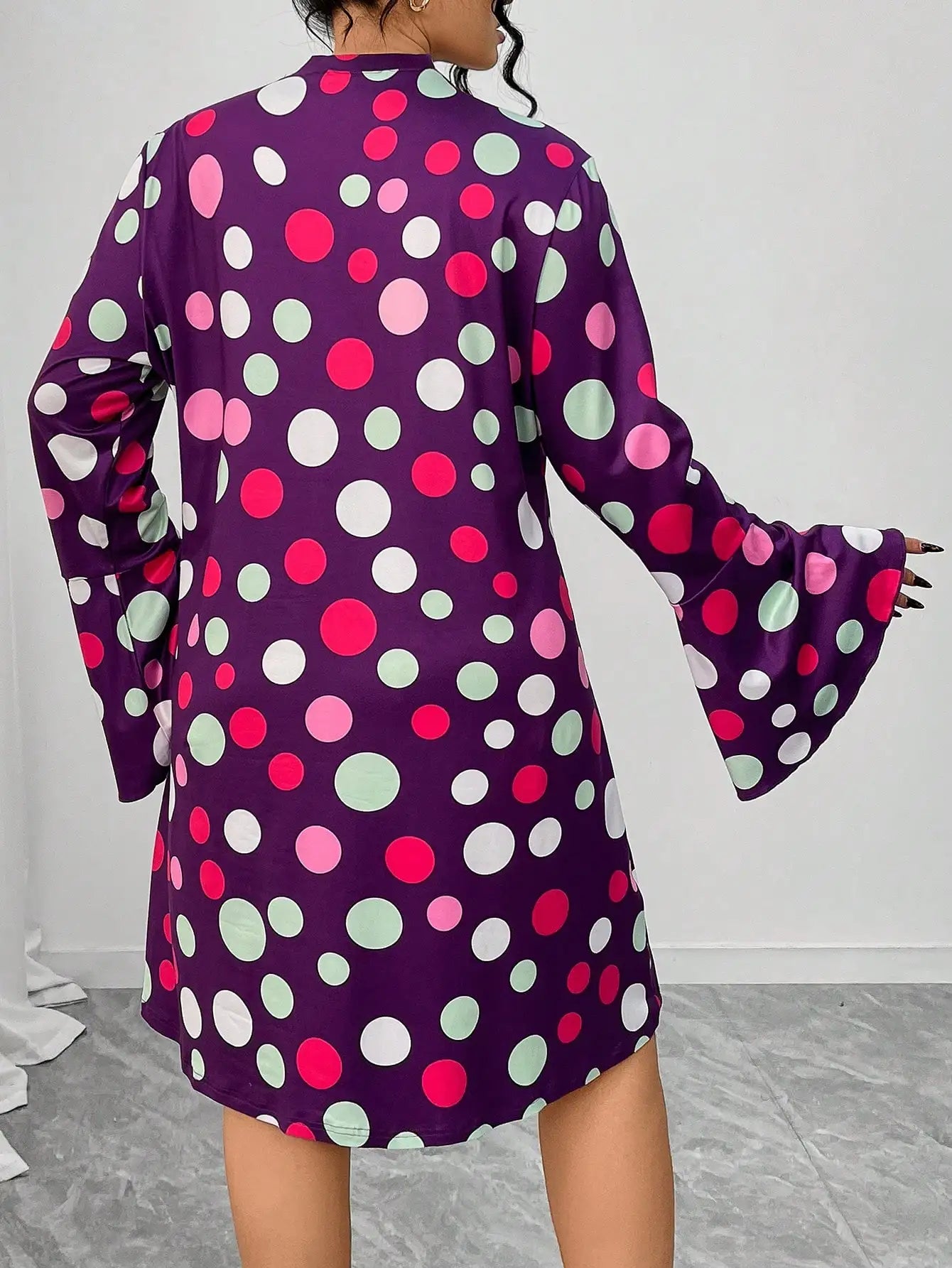 Plus Size Women's Fashionable Casual Round Neck Polka Dot A-line Dress
