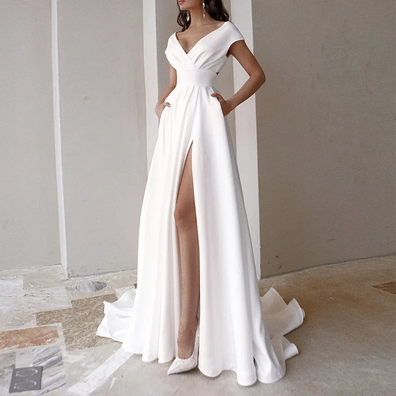 WEIN Dress Women Evening Summer Sleeveless V Neck Sexy Split Maxi Long Elegant Party White Lady Dresses Black Red Colorful party