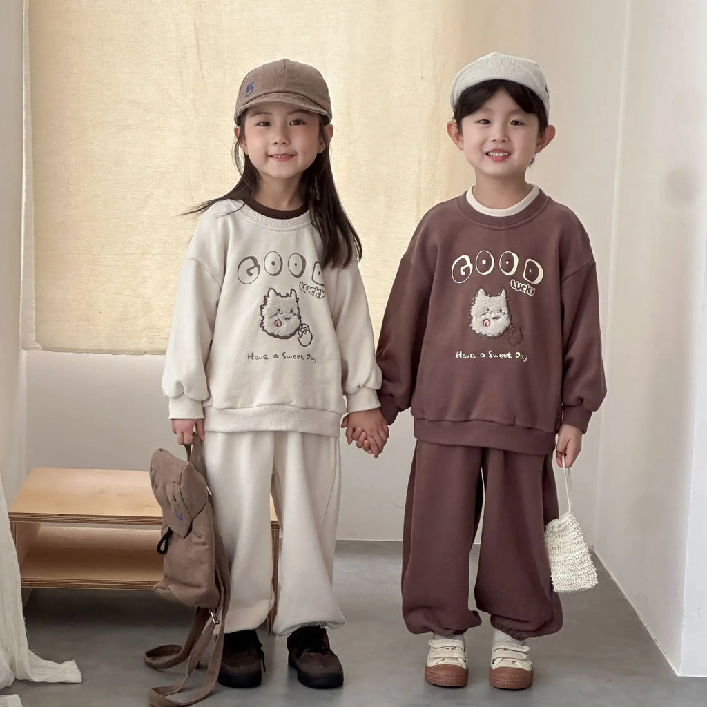 2026 Autumn New Children Long Sleeve Clothes Set Boys Girls Cartoon Sweatshirt + Pants 2pcs Suit Cotton Kids Loose Sports Set