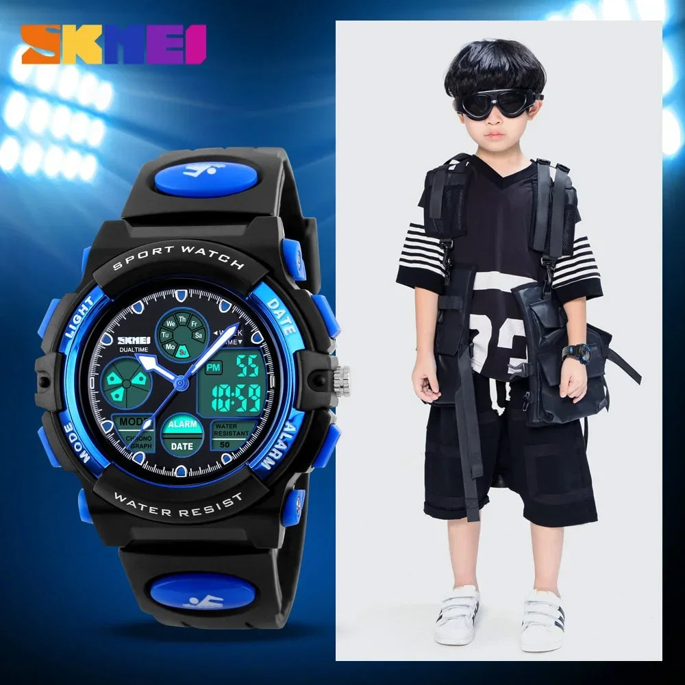 SKMEI 1163 Sport Electronic Quartz Watches for Girl Boy Military Digital Children Dual Display Waterproof Kids Wristwatches 1451